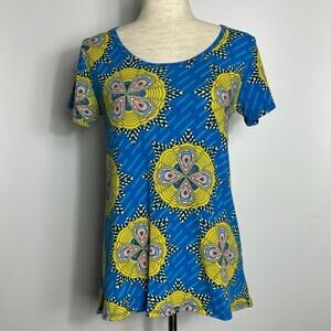 Lularoe Classic T Womens Top Butterfly Abstract Blue Yellow XXS